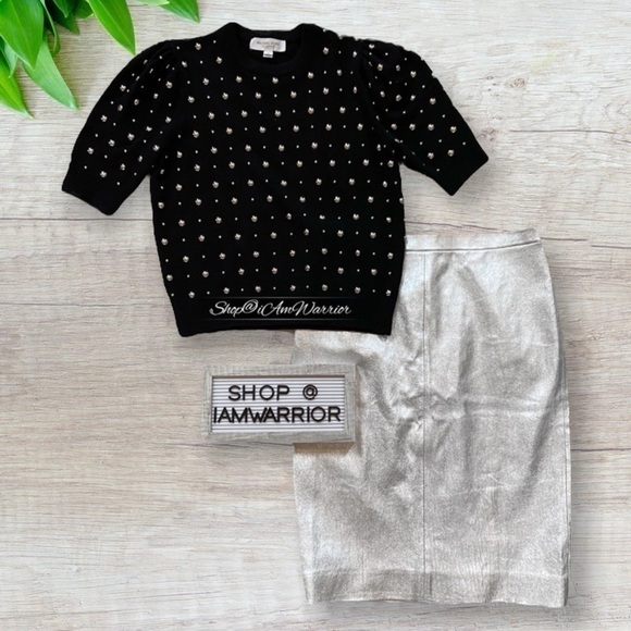 Michael Kors Collection black Italian cashmere studded puff short sleeve sweater - Picture 6 of 14